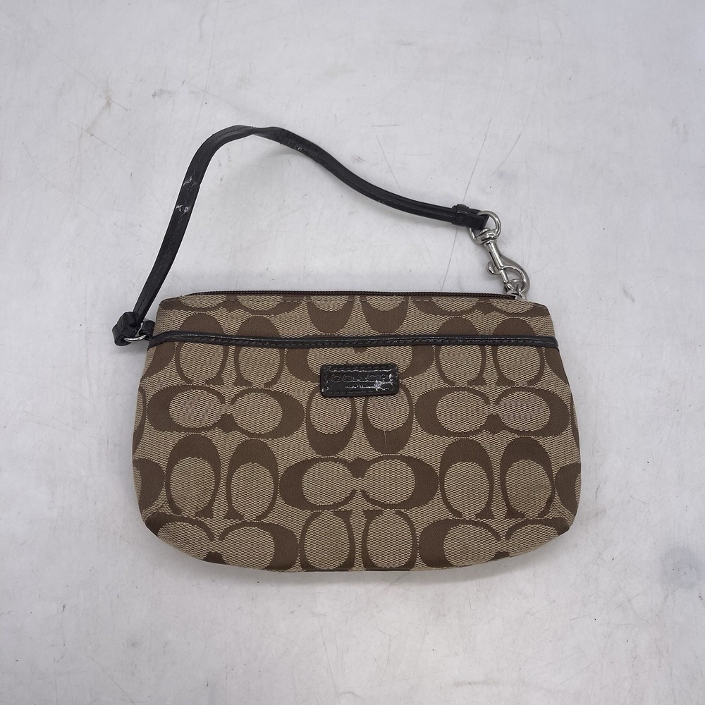 Coach Wristlet Bag Wallet Logo Print Brown Tiny Purse AOP Monogram